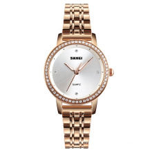 fashion stainless steel lady quartz watch for women diamond decoration bezel